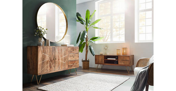 LOWBOARD  in 130/57/53 cm  - Hellbraun/Goldfarben, Design, Holz/Metall (130/57/53cm) - Landscape