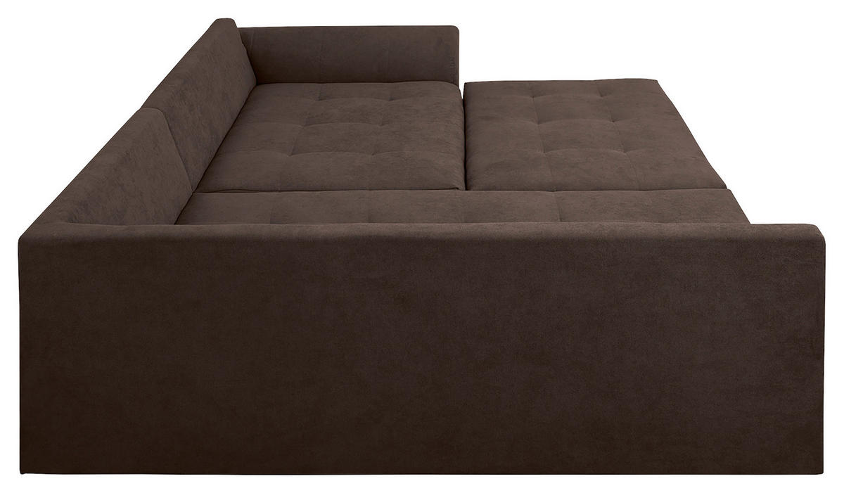 ECKSOFA inkl. Hocker Ariella in Mikrofaser Graubraun  161/231 cm  - Graubraun/Naturfarben, Design, Holz/Textil (161/231cm) - Livetastic
