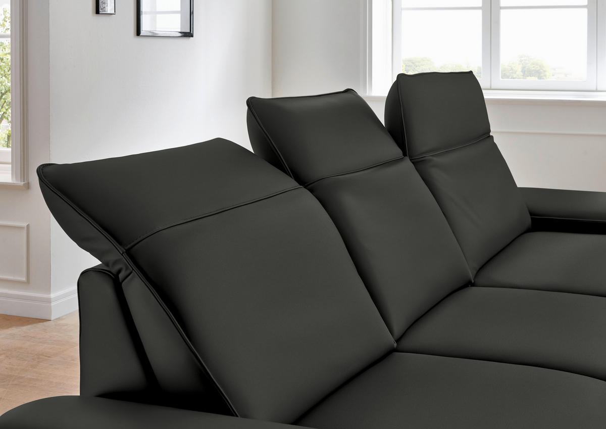 ECKSOFA in Echtleder Graubraun  - Graubraun/Schwarz, Design, Leder/Metall (328/193cm) - Dieter Knoll