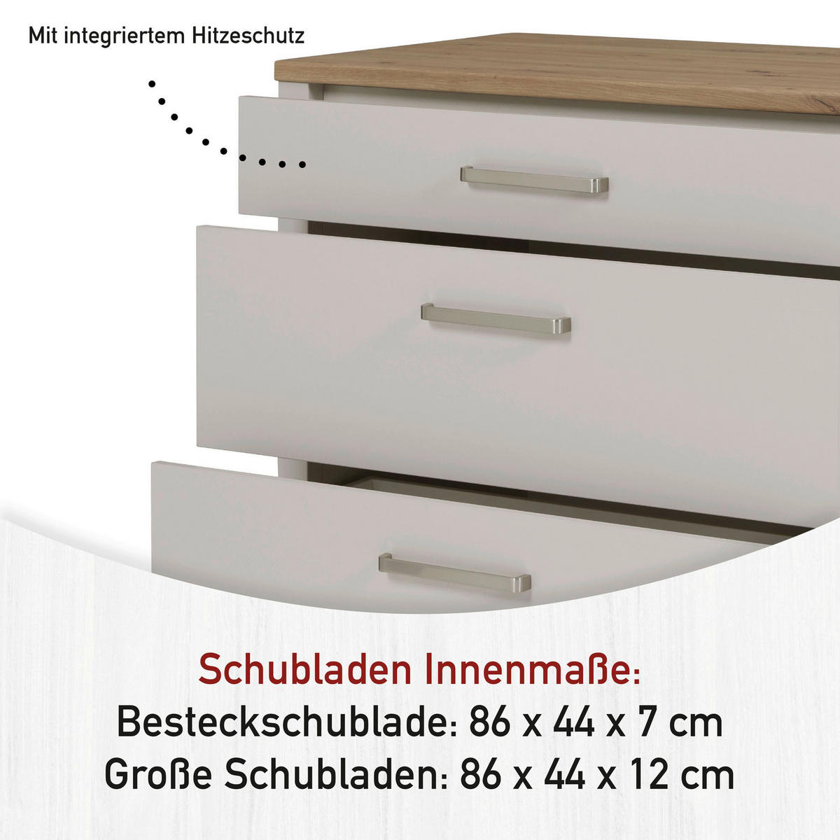 KÜCHENLEERBLOCK 300 cm   in Kaschmir, Eiche Artisan  - Kaschmir/Silberfarben, MODERN, Glas/Holzwerkstoff (300cm) - home24