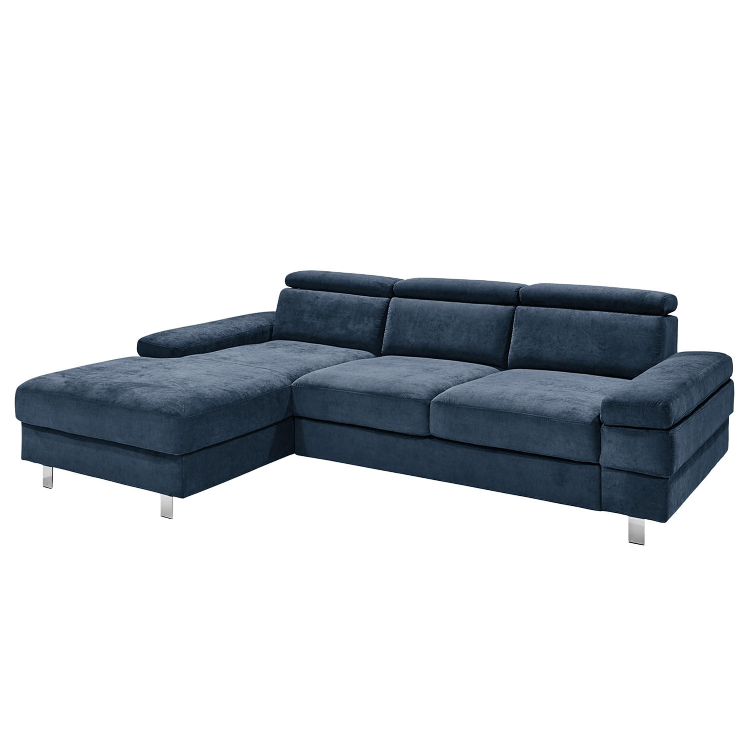 ECKSOFA in Webstoff Dunkelblau - Silberfarben/Dunkelblau, Konventionell, Textil/Metall (260/82/182cm) - Trendmanufaktur