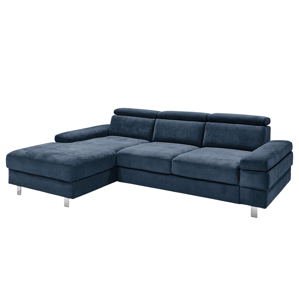 ECKSOFA in Webstoff Dunkelblau  - Silberfarben/Dunkelblau, Konventionell, Textil/Metall (260/82/182cm) - Trendmanufaktur