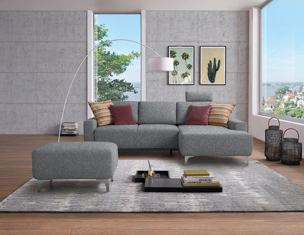 ECKSOFA  in Mikrovelours Grau  248/160 cm  - Alufarben/Grau, Design, Textil/Metall (248/160cm) - Sedda