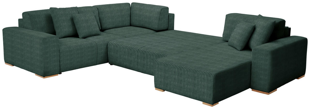WOHNLANDSCHAFT in Cord Grün  - Buchefarben/Schwarz, Konventionell, Holz/Kunststoff (283/371/208cm) - Livetastic
