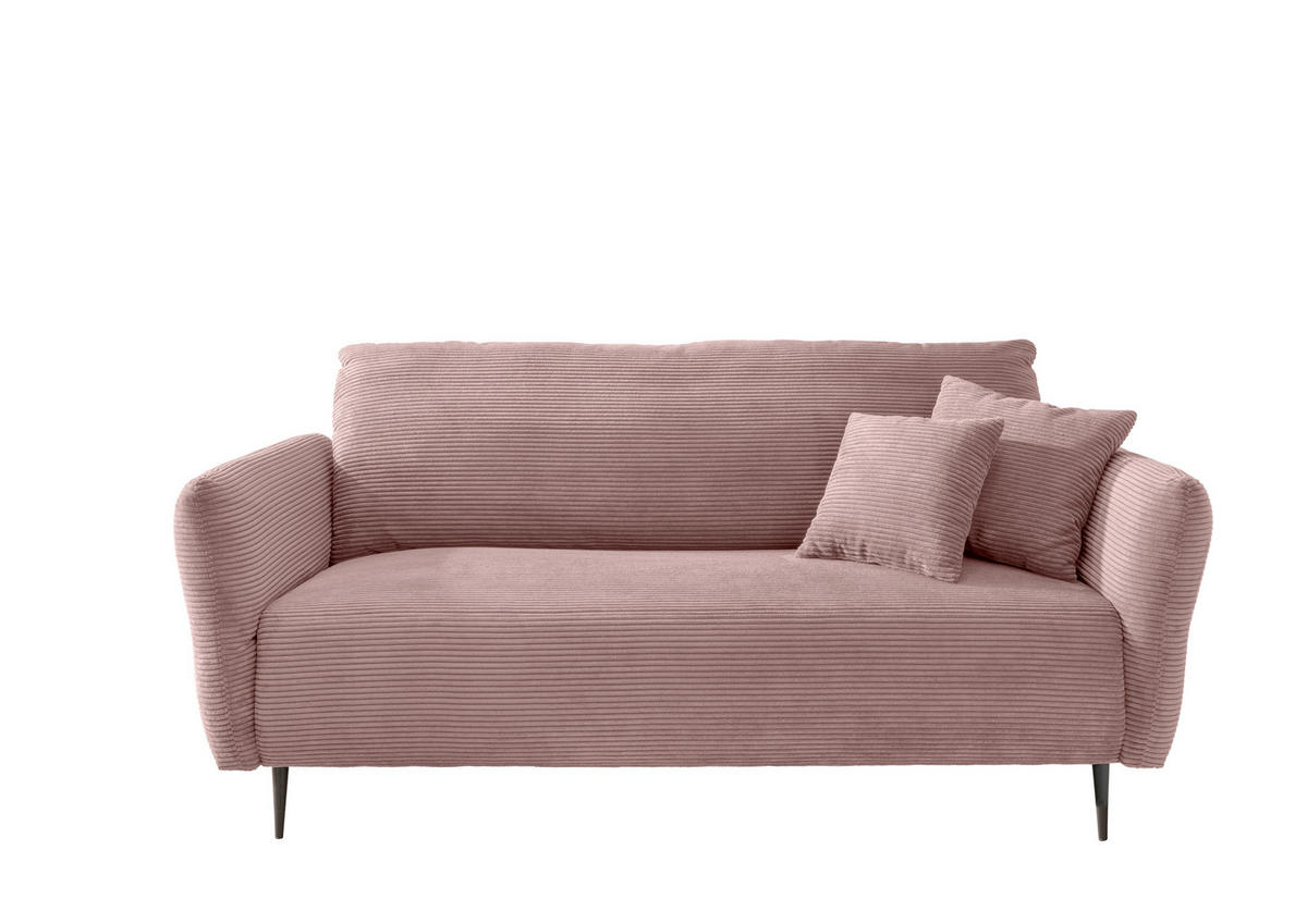 3-SITZER-SOFA in Cord Rosa  - Schwarz/Rosa, Design, Textil/Metall (201/97/102cm) - Livetastic