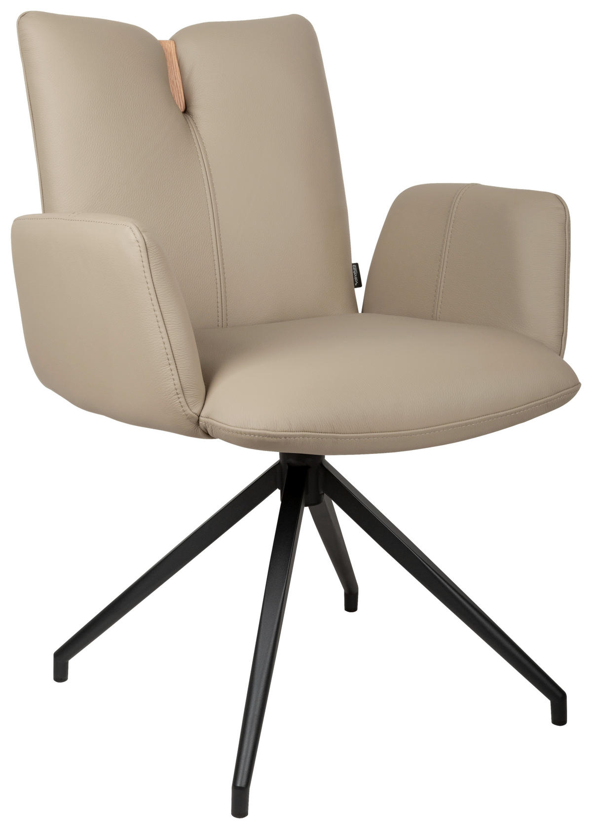 ARMLEHNSTUHL  Sitzfläche 360° drehbar, automatische Rückholfunktion  Echtleder  - Taupe/Schwarz, Design, Leder/Holz (62/87/63cm) - Valnatura
