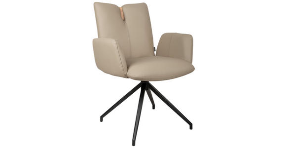 ARMLEHNSTUHL  Sitzfläche 360° drehbar, automatische Rückholfunktion  Echtleder  - Taupe/Schwarz, Design, Leder/Holz (62/87/63cm) - Valnatura