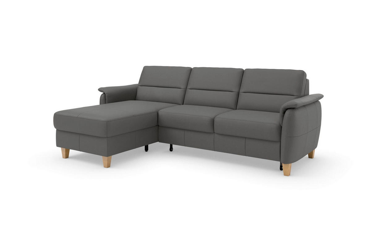 ECKSOFA PALMERA E Mokka Kombination Echtleder/Stoff Mikrofaser Bettkasten  - Eichefarben/Mokka, Basics, Leder/Holz (163/244cm) - Sit & More