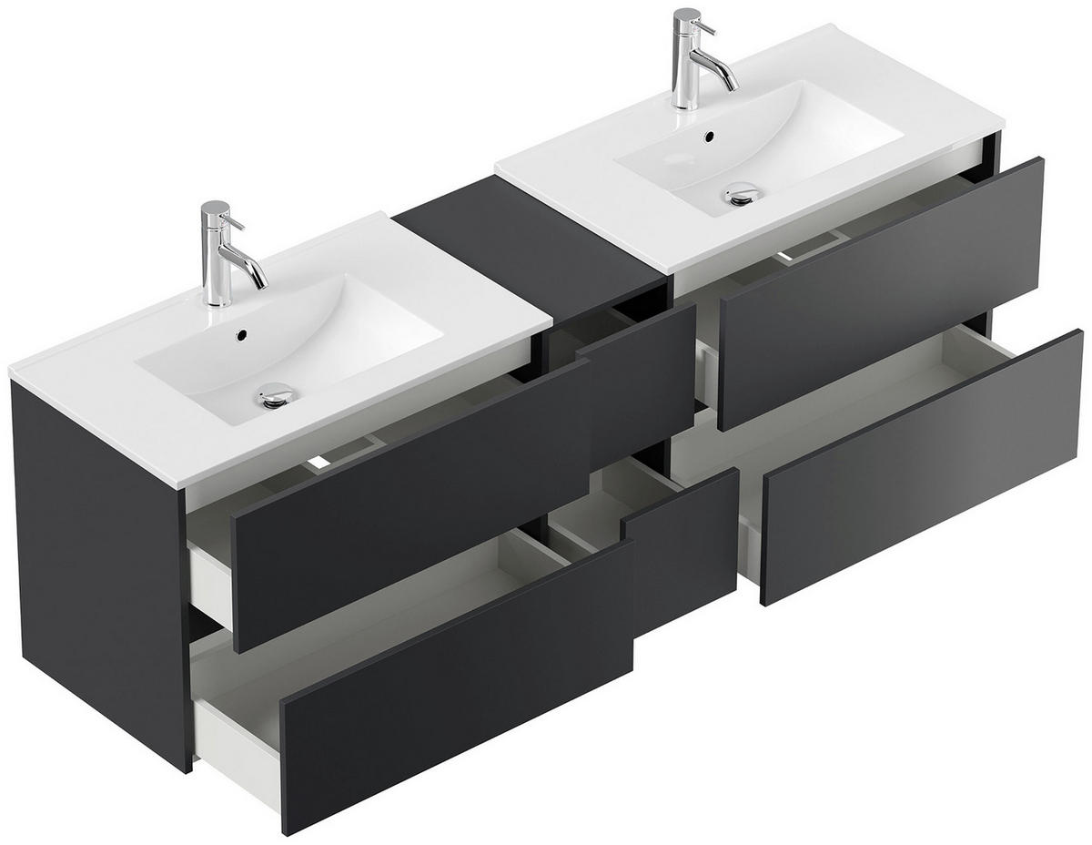 BADEZIMMER 3-teilig  in 190 cm  - Graphitfarben/Weiß, Trend, Glas/Holzwerkstoff (190cm) - MID.YOU