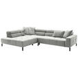 ECKSOFA Hellgrau Cord Rücken echt, Kopfteilverstellung, Sitzvorzug  - Hellgrau/Schwarz, KONVENTIONELL, Textil/Metall (219/311cm) - Hom`in