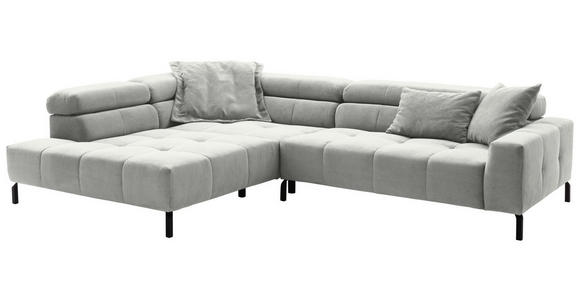 ECKSOFA Hellgrau Cord Rücken echt, Kopfteilverstellung, Sitzvorzug  - Hellgrau/Schwarz, KONVENTIONELL, Textil/Metall (219/311cm) - Hom`in