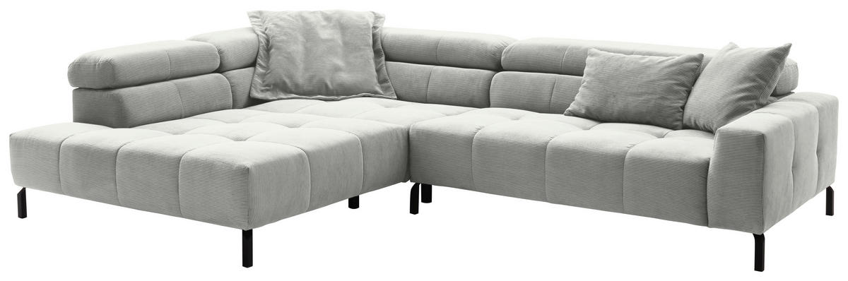 ECKSOFA in Cord Hellgrau  - Hellgrau/Schwarz, Konventionell, Textil/Metall (219/311cm) - Hom`in
