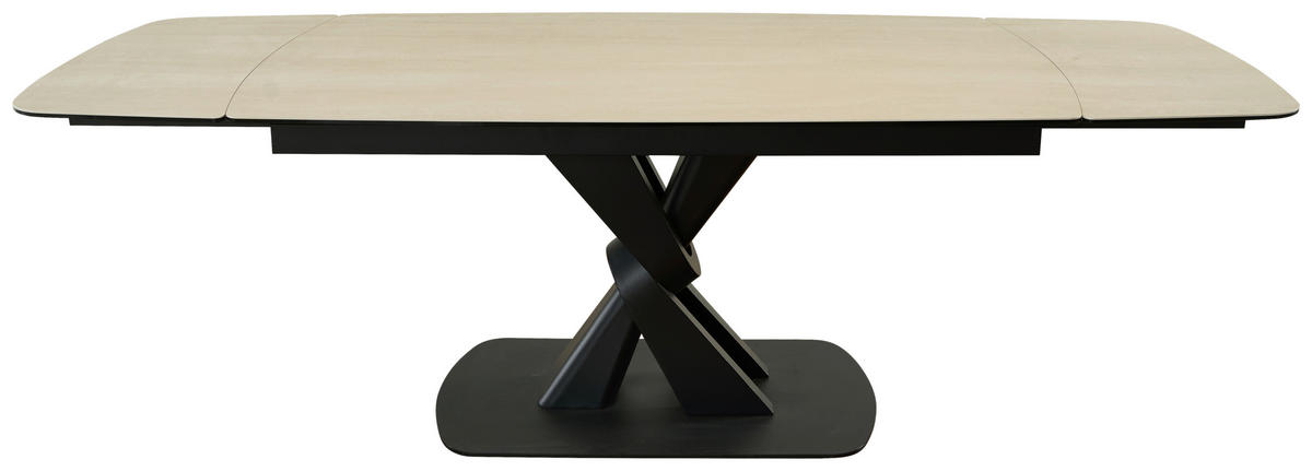 ESSTISCH in Metall, Glas, Stein 160-240/90/76 cm  - Beige/Schwarz, Design, Glas/Stein (160-240/90/76cm) - Novel