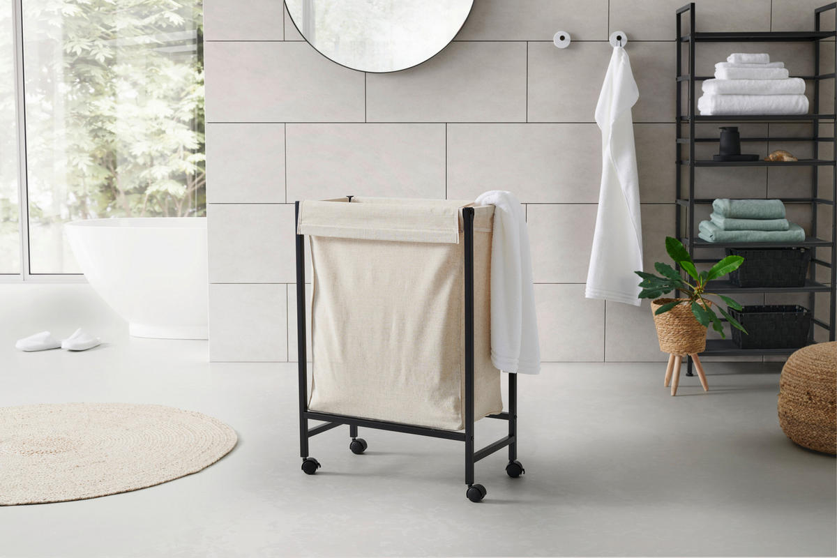 WÄSCHEKORB - Beige/Schwarz, MODERN, Textil/Metall (56/78/29cm) - PBJ