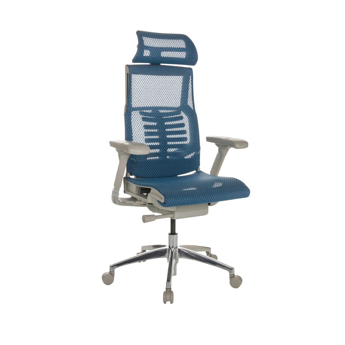 DREHSTUHL Netz Blau  - Blau/Alufarben, Basics, Kunststoff/Textil (67/119-135/60cm) - MID.YOU
