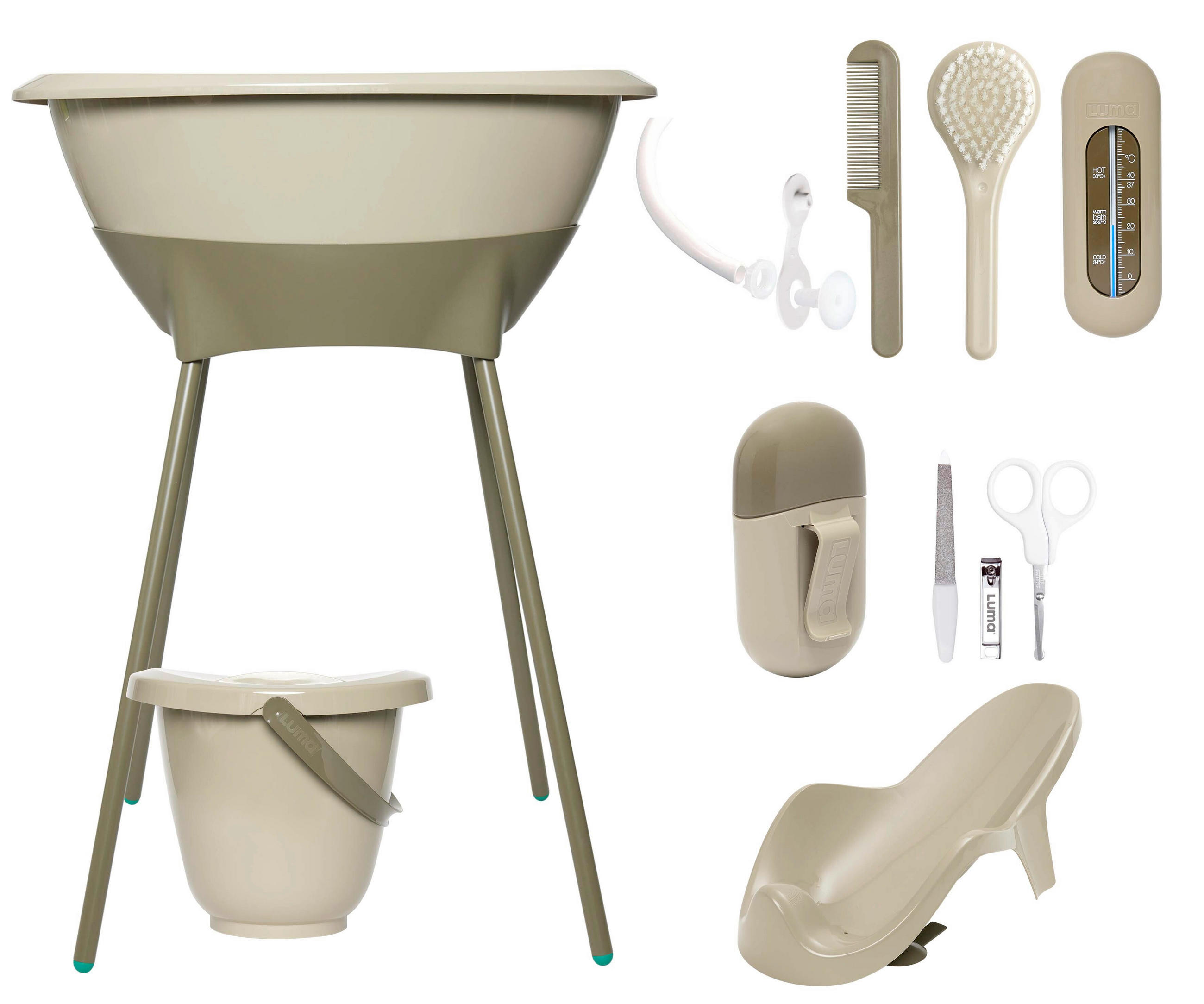 BABYBADESET LUMA 8-teilig  - Olivgrün, Basics, Kunststoff (79,5/40/46cm) - Bebe Jou