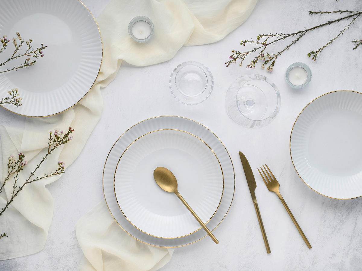 TAFELSERVICE Allegra Goldband 12-teilig  - Goldfarben/Weiß, Basics, Keramik - Creatable