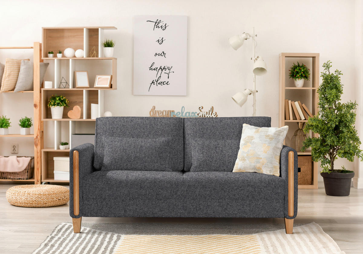SCHLAFSOFA in Holz, Textil Grau, Buchefarben  - Buchefarben/Grau, Design, Holz/Textil (174/88/104cm) - Niels Andersson