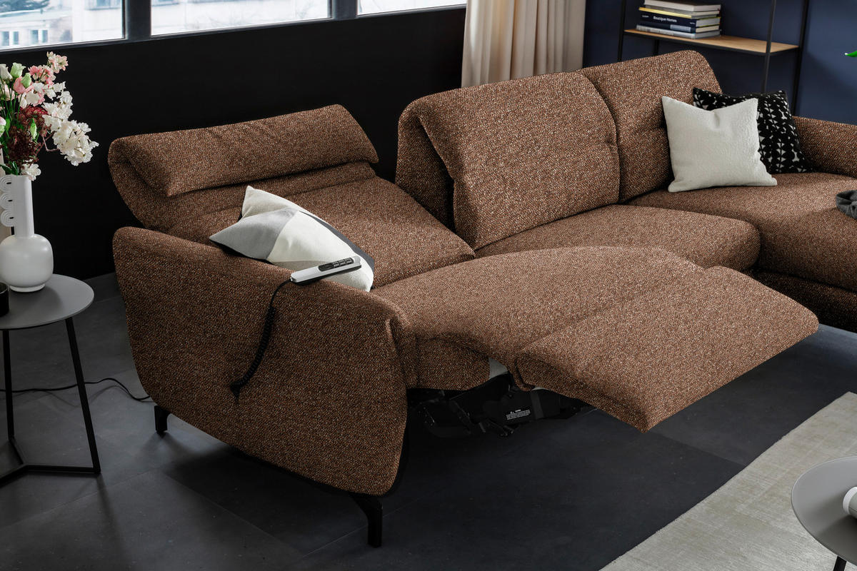 ECKSOFA in Chenille Kupferfarben  299/187 cm  - Schwarz/Kupferfarben, Design, Textil/Metall (299/187cm) - Schöner Wohnen
