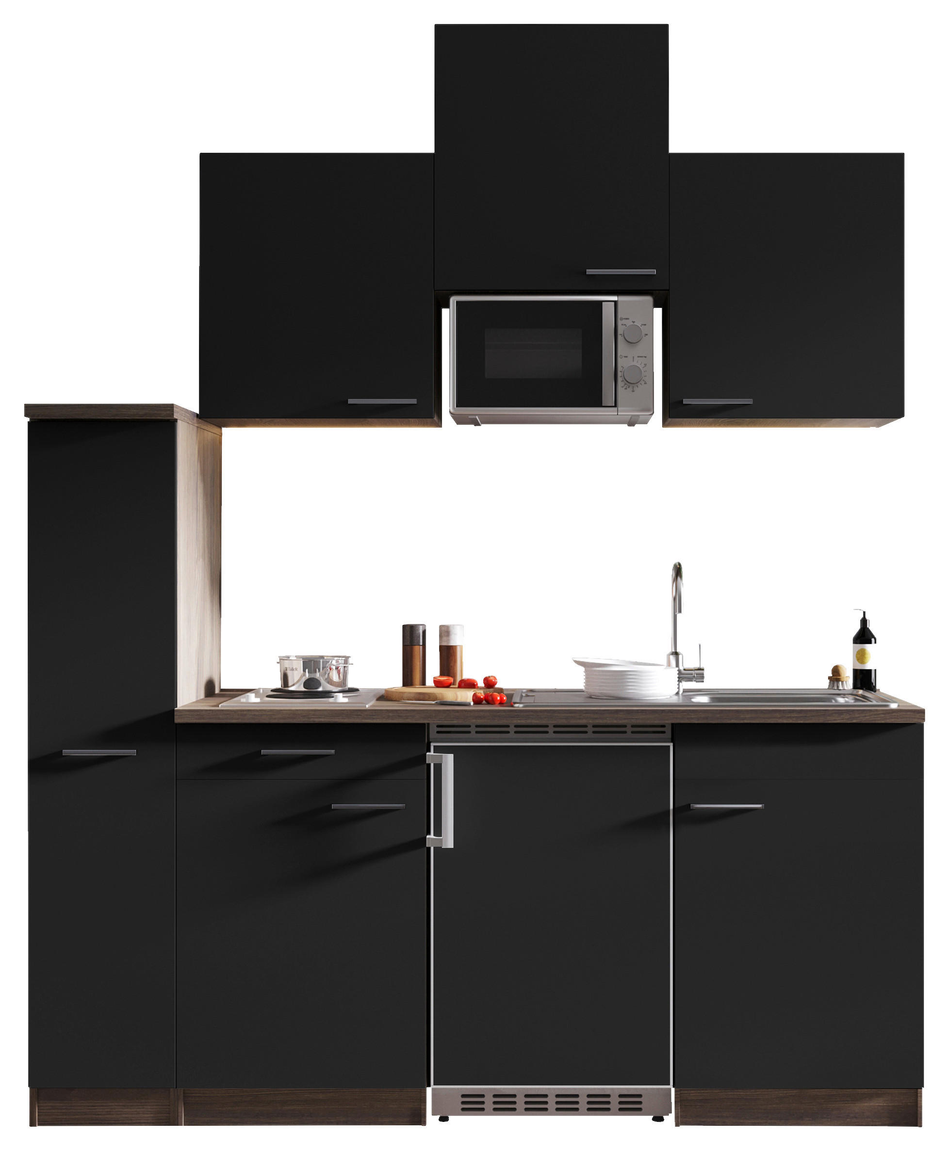 KÜCHENBLOCK 180 cm   in Schwarz  - Eichefarben/Alufarben, Basics, Holzwerkstoff/Kunststoff (180cm) - Respekta
