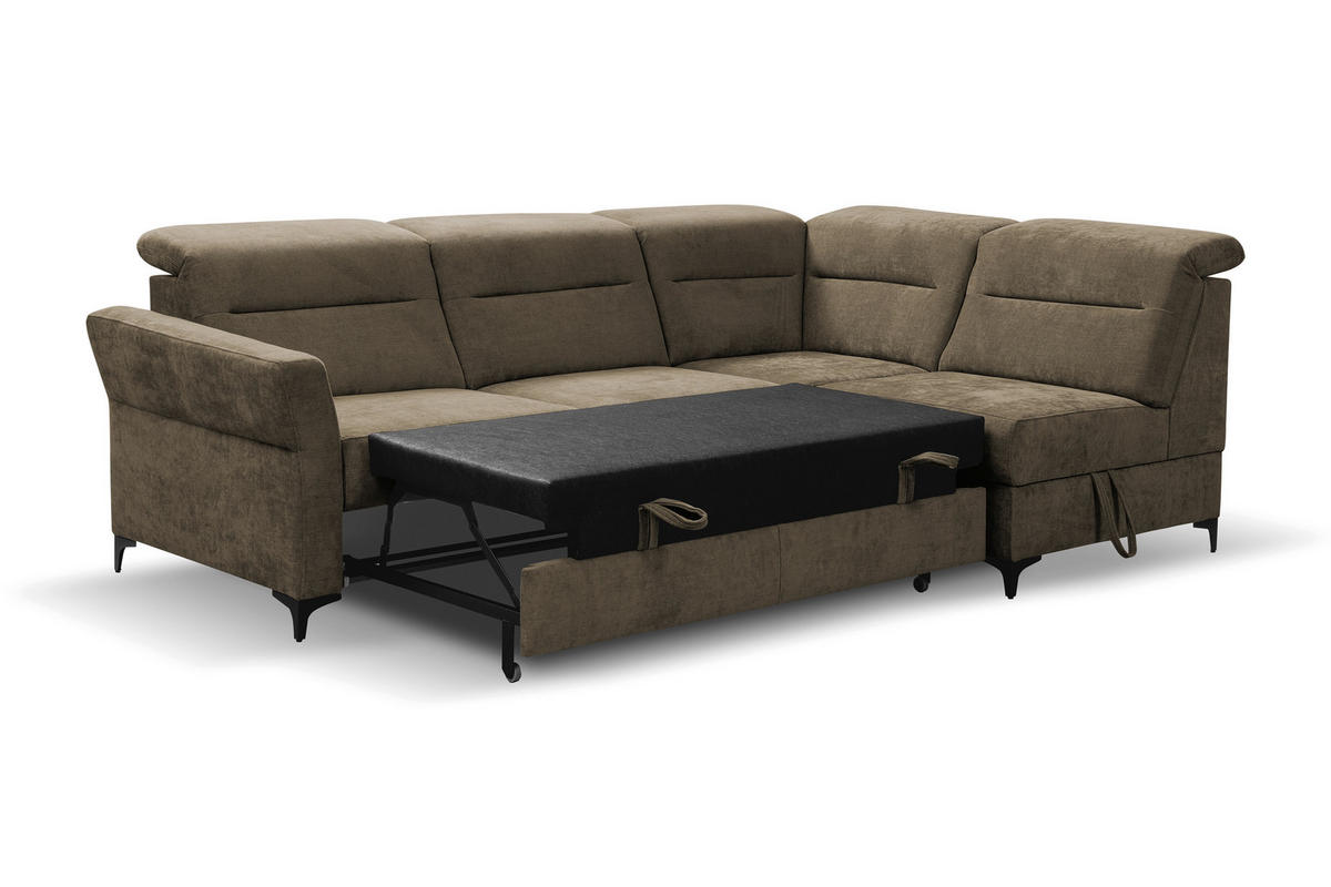 ECKSOFA inkl. Funktionen Braun Webstoff  - Schwarz/Braun, KONVENTIONELL, Textil/Metall (272/177cm) - Stylife