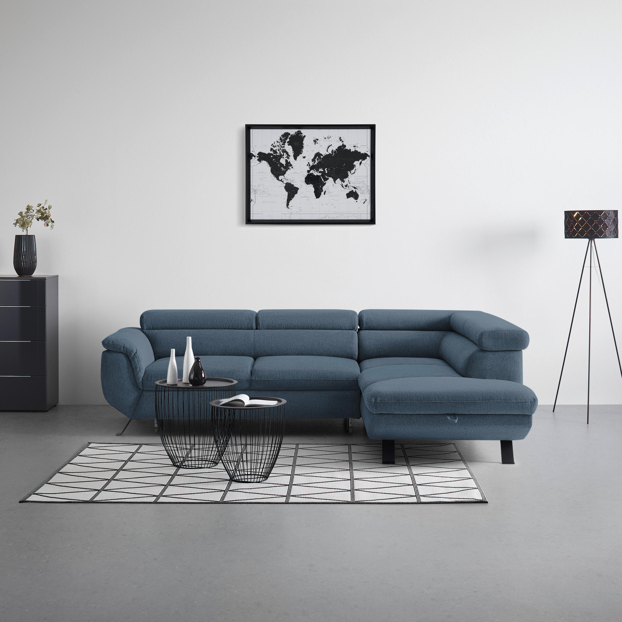 HÖRNSOFFA i vävt tyg kunglig blå  - kunglig blå/svart, Modern, metall/textil (257/198cm) - MID.YOU