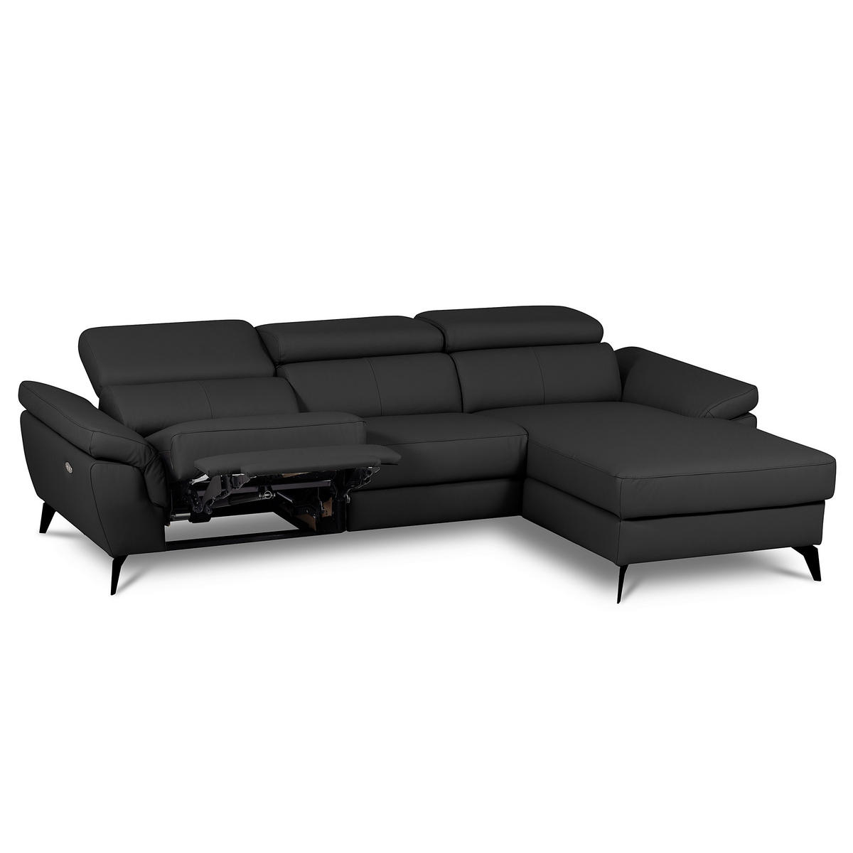 ECKSOFA SONO in Lederlook Echtleder Schwarz Armteilverstellung, Kopfteilverstellung  252/179 cm  - Schwarz, Design, Leder/Textil (252/179cm) - Livetastic