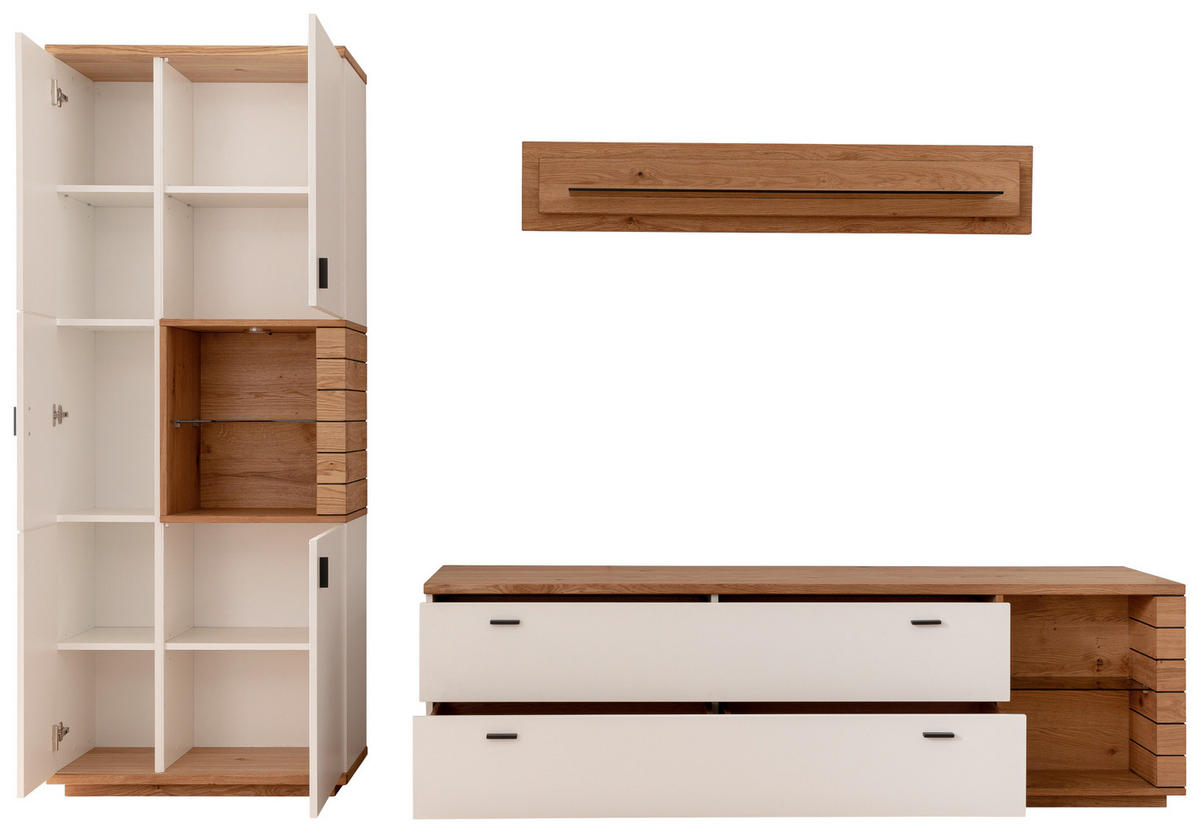 WOHNWAND  in Weiss, Wildeiche 305/202/50 cm  - Wildeiche/Weiss, Design, Glas/Holz (305/202/50cm) - Novel