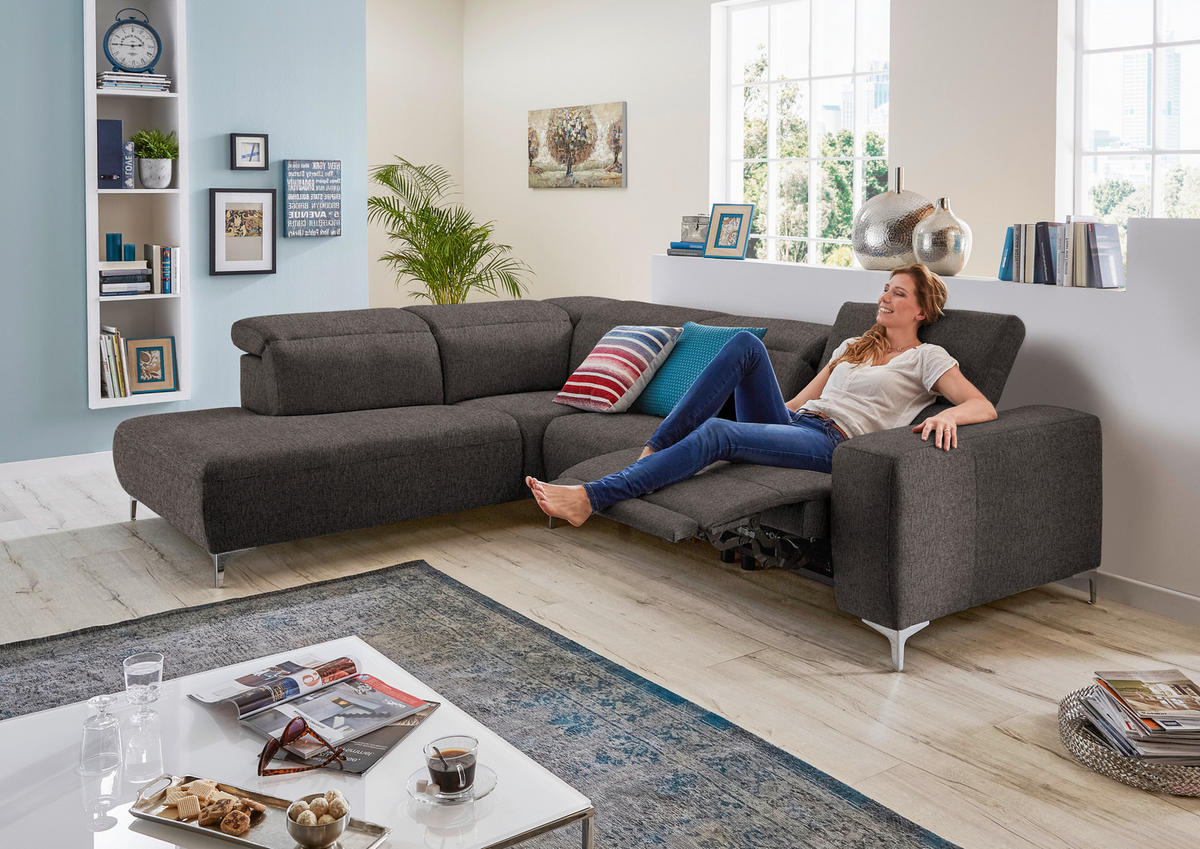 ECKSOFA Graubraun Flachgewebe  - Graubraun, Design, Textil/Metall (290/238cm) - Pure Home Lifestyle