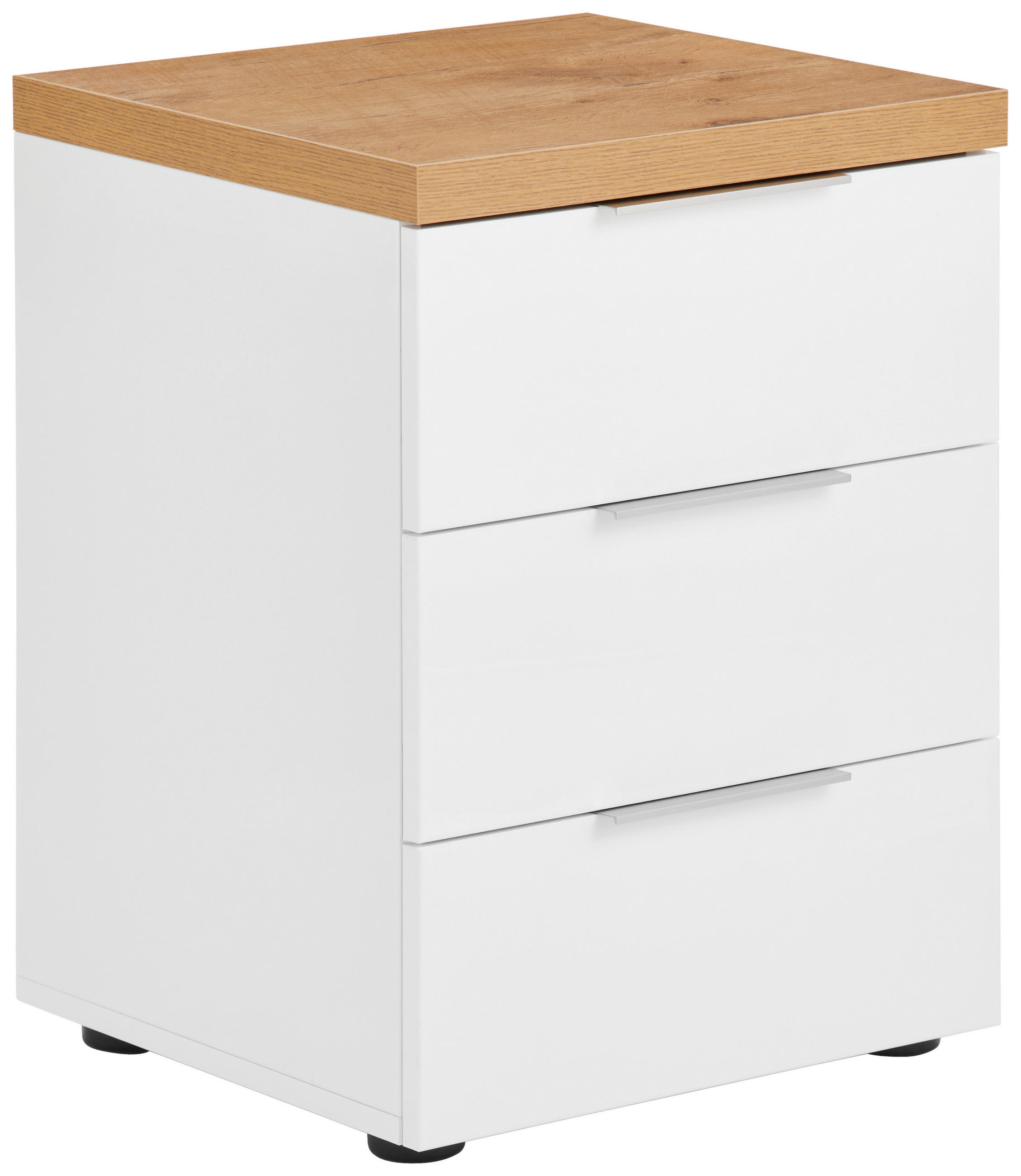 NACHTSCHRANK Weiß, Eichefarben - Eichefarben/Alufarben, Design (45/55/43cm) - Xora