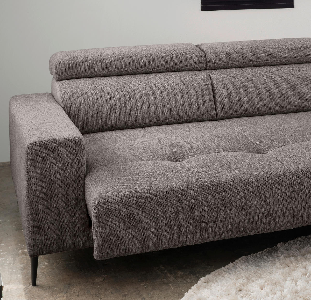 ECKSOFA Graubraun Chenille  - Graubraun/Schwarz, KONVENTIONELL, Textil/Metall (276/188cm) - Livetastic
