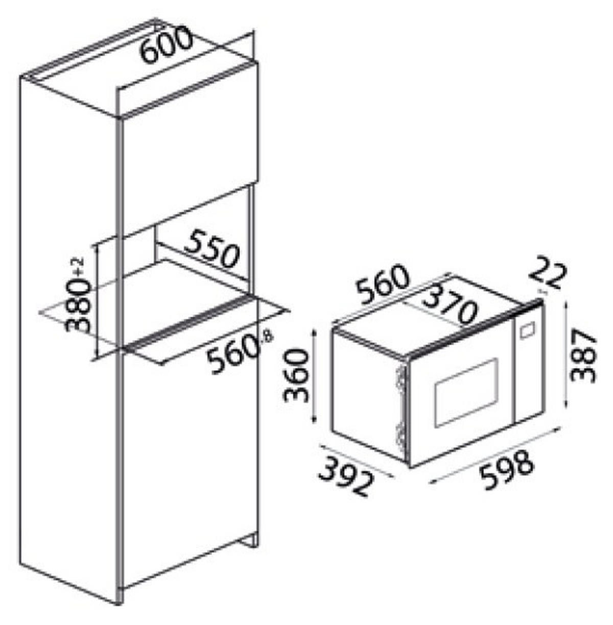 EINBAUMIKROWELLE SELECTION E25 MGS  - Edelstahlfarben/Schwarz, Basics, Glas/Metall (59,8/38,7/38,7cm) - CASO Design
