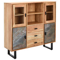 Tallinn Highboard Bissau  in 140/135/40 cm  - Goldfarben/Naturfarben, Natur, Glas/Holz (140/135/40cm) - Livetastic