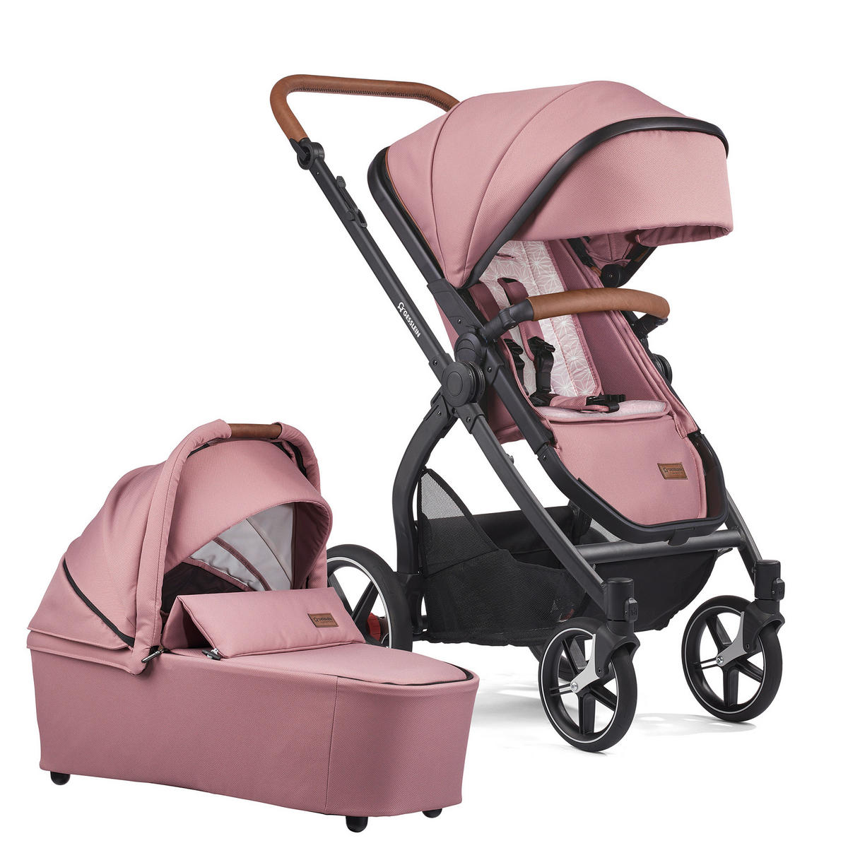 KINDERWAGENSET FX4 Life  - Schwarz/Altrosa, Basics, Textil/Metall (57/129/100cm) - Gesslein