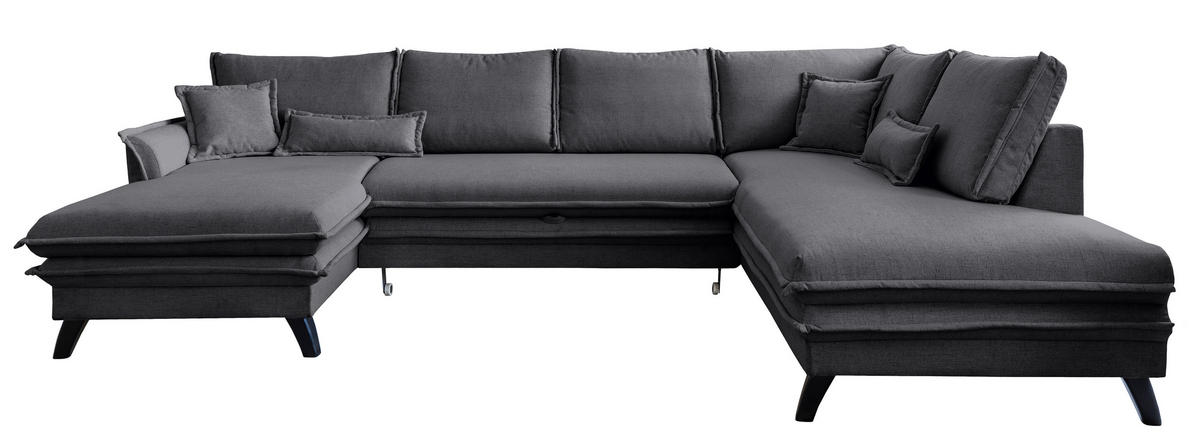 WOHNLANDSCHAFT in Mikrofaser Graphitfarben  - Schwarz/Graphitfarben, Design, Holz/Textil (150/300/200cm) - P & B
