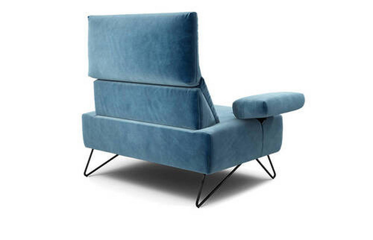 SESSEL in Samt Blau  - Blau/Schwarz, Design, Textil/Metall (114-142/85/86-94cm) - SENSOO