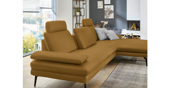ECKSOFA in Echtleder Currygelb 310/180 cm - Currygelb/Schwarz, Design, Leder/Metall (310/180cm) - Dieter Knoll