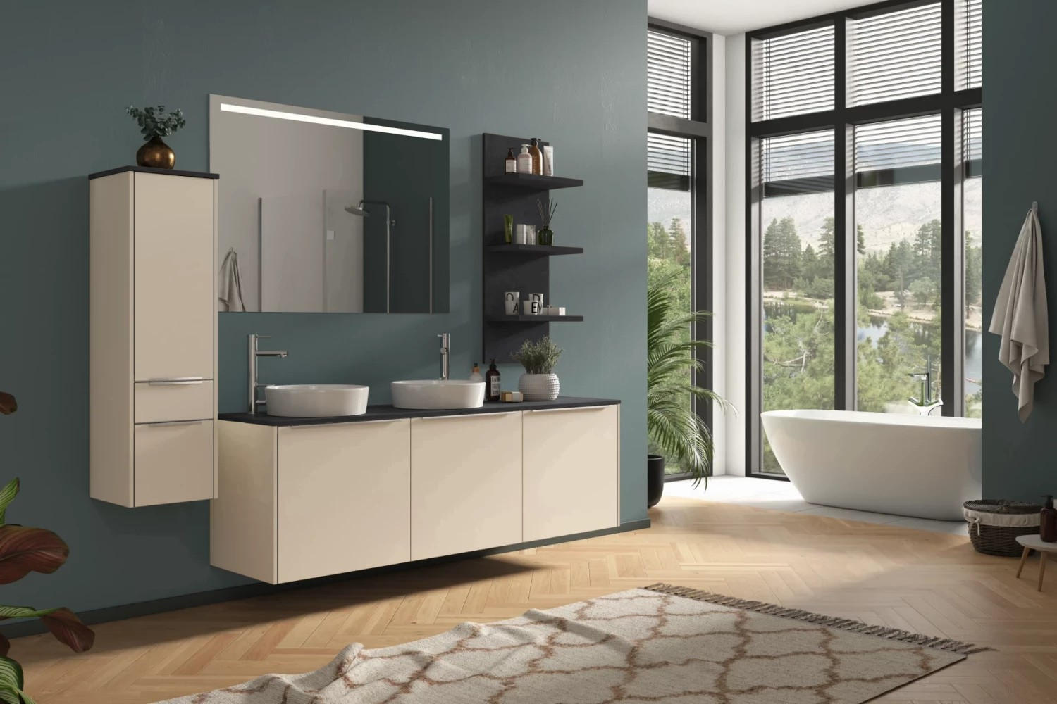 Badmöbel-Set 5-Tlg. Santiago B: ca. 230 cm Grau/Magnolie