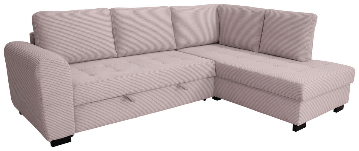 ECKSOFA JOHN Rosa Cord Rückenkissen, Bettkasten, Liegefläche im Originalstoff  - Schwarz/Rosa, Trend, Kunststoff/Textil (239/178cm) - P & B