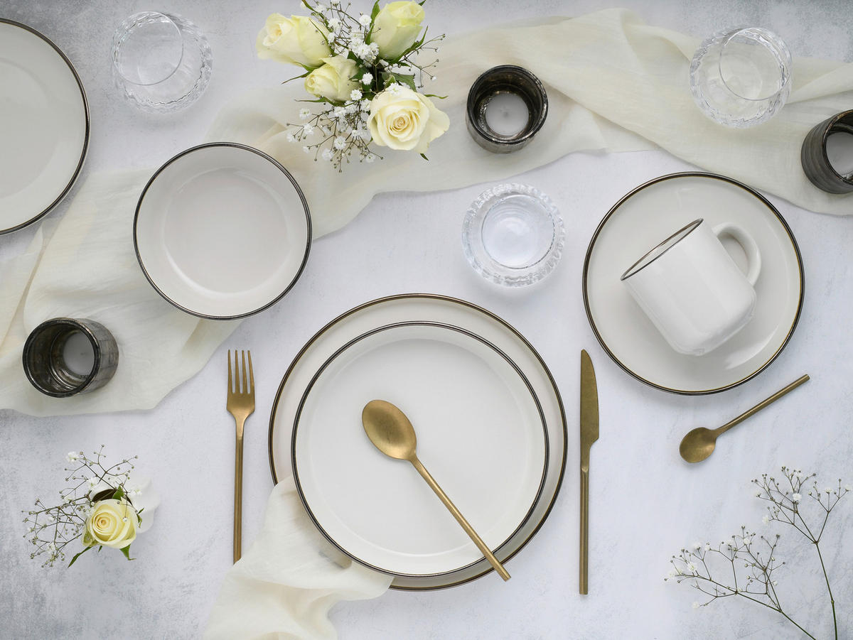 KOMBISERVICE Nordic Festive Creme 10-teilig  - Goldfarben/Creme, Basics, Keramik - Creatable