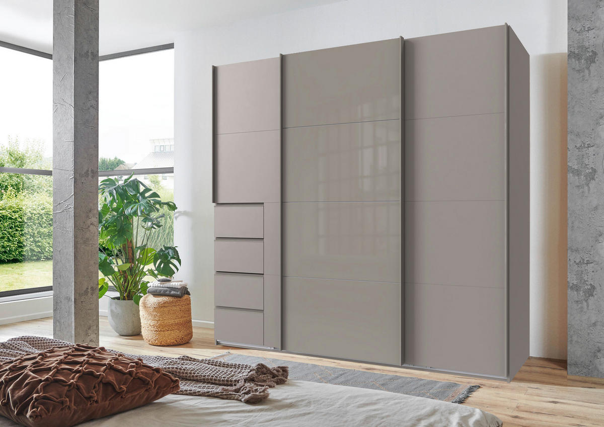 SCHWEBETÜRENSCHRANK  in Grau, Sahara  - Grau/Sahara, KONVENTIONELL, Glas/Holzwerkstoff (225/208/64cm) - Boxxx