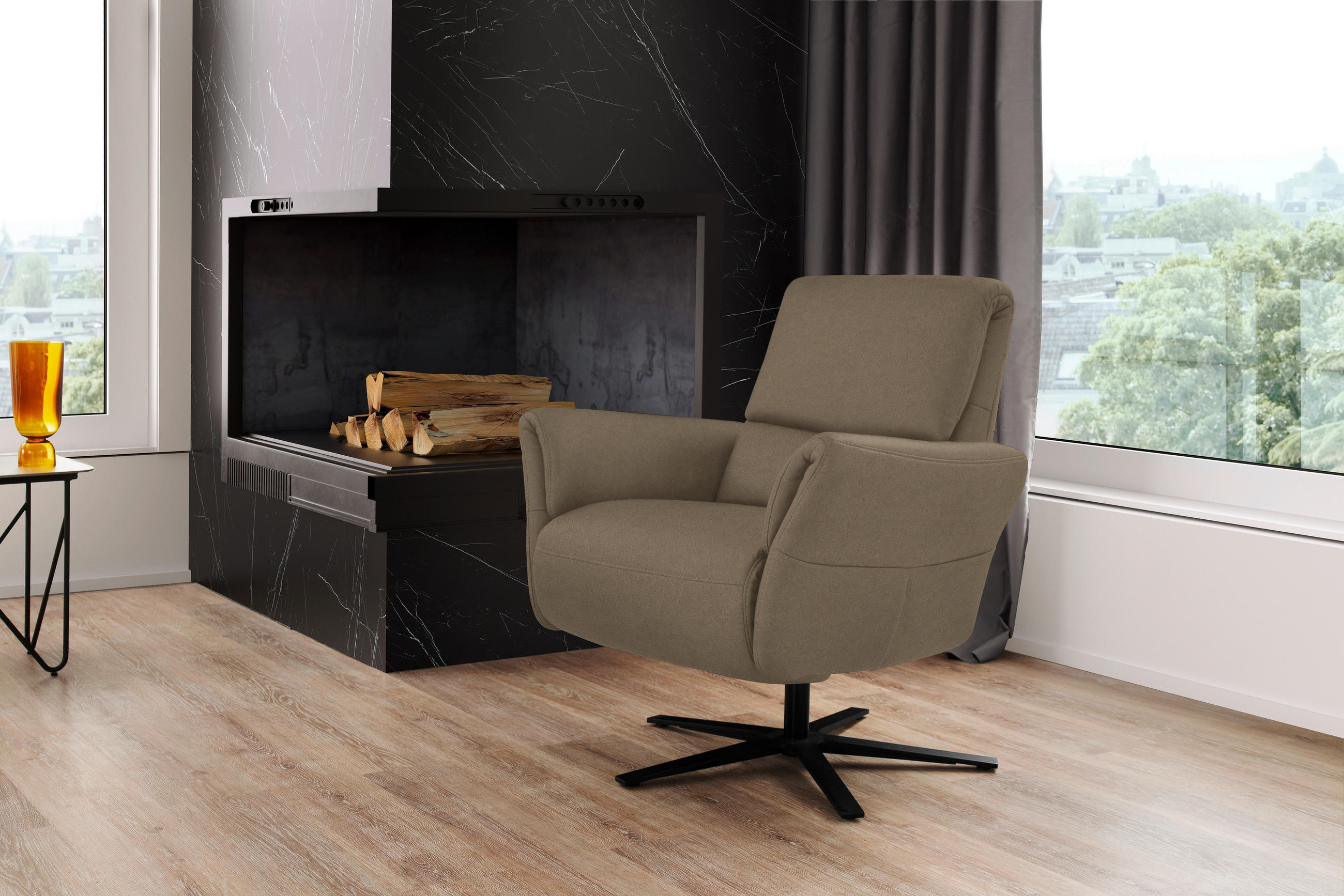 RELAXSESSEL Echtleder Relaxfunktion, Kopfteilverstellung, Nackenkissen    - Hellbraun/Schwarz, Design, Leder/Metall (81/118/82cm) - Schöner Wohnen