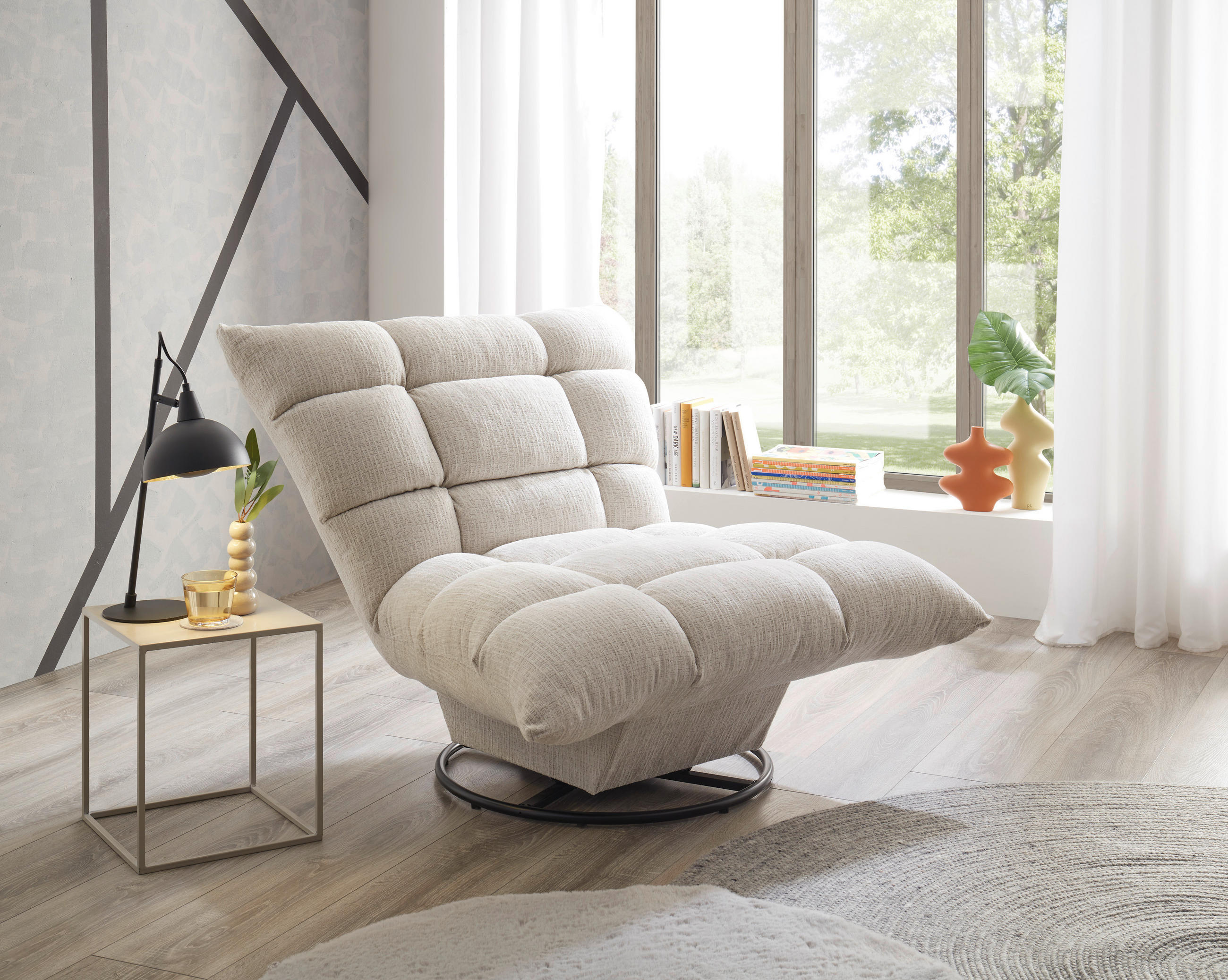 SESSEL in Chenille Beige  - Beige/Schwarz, MODERN, Textil/Metall (100/83/94cm) - Livetastic