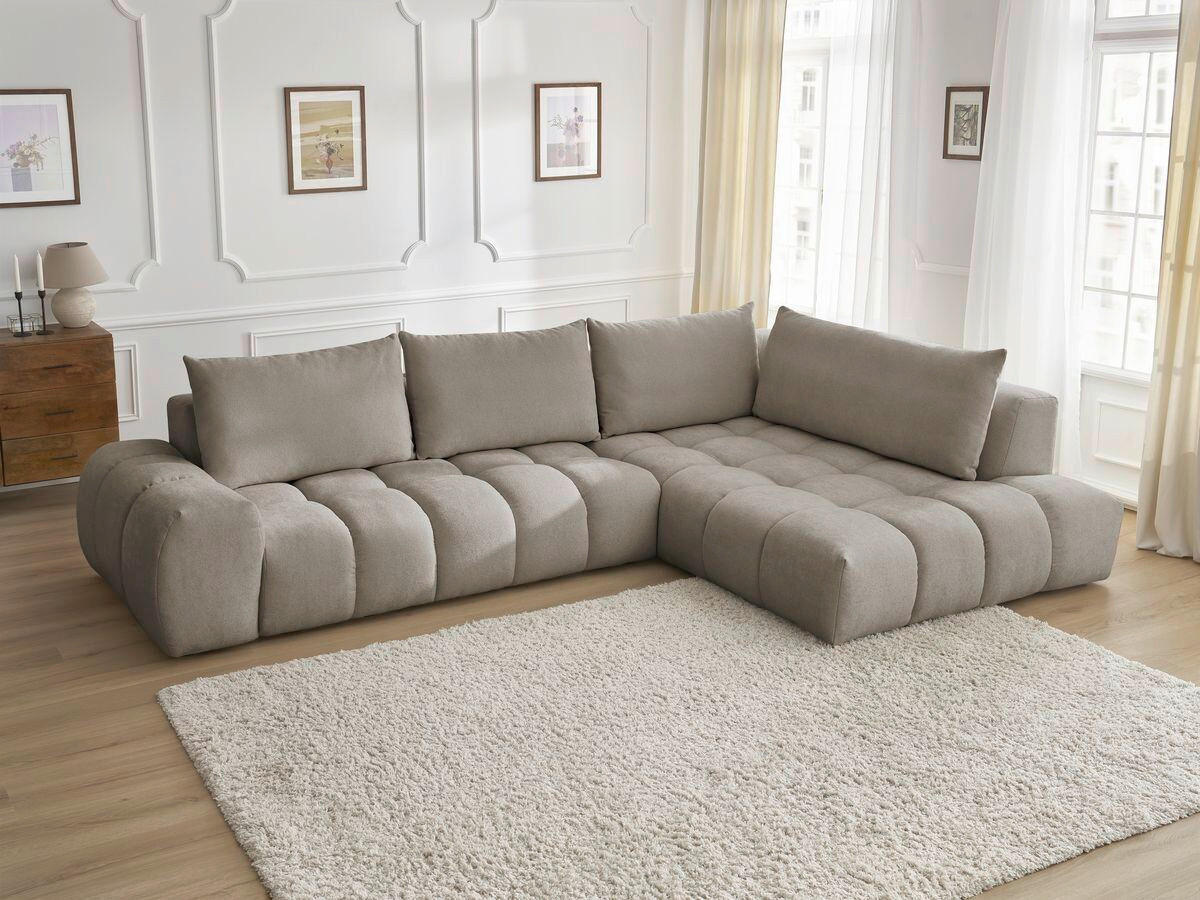 ECKSOFA Ottomane rechts  EVEREST Taupe Struktur  - Taupe/Schwarz, MODERN, Kunststoff/Textil (352/210cm) - Livetastic