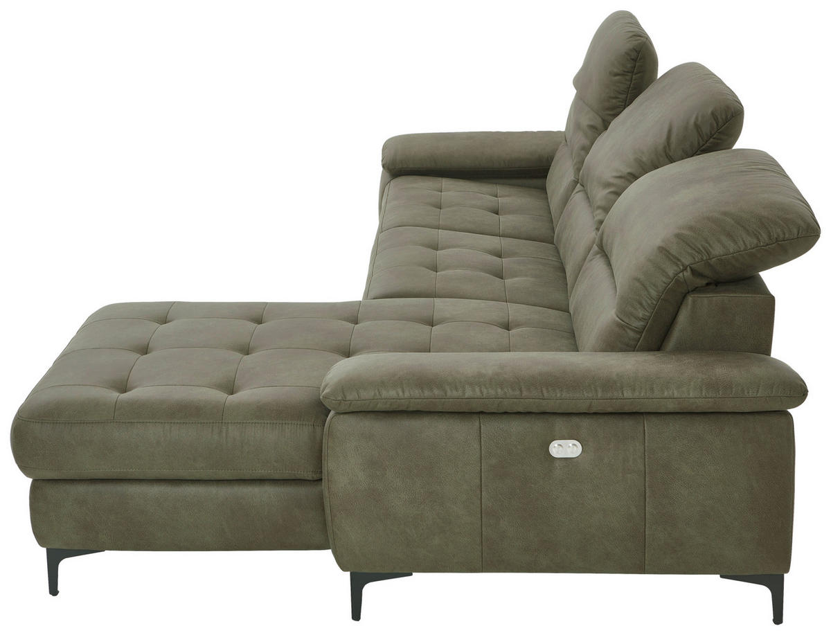 ECKSOFA in Mikrofaser Olivgrün  - Chromfarben/Olivgrün, Design, Textil/Metall (280/184cm) - Pure Home Comfort