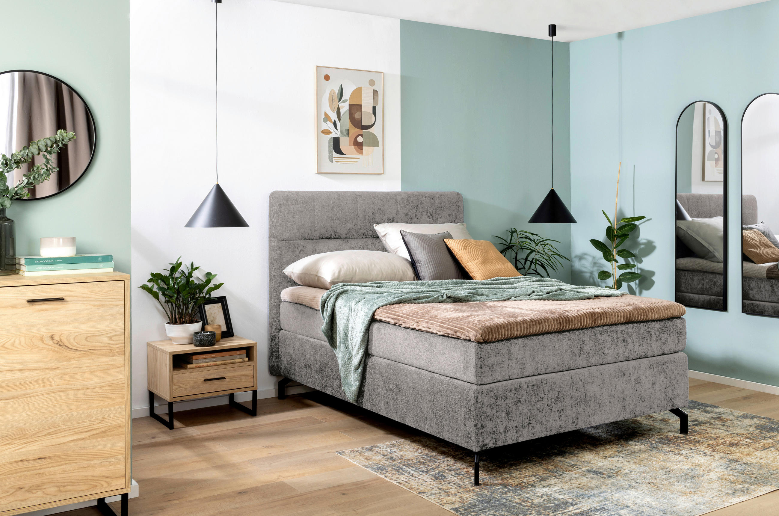 Thumbnail - Esposa Boxspringbett, Grau, Textil, H4, Höhe ca. 17 cm, 140x200 cm, Stoffauswahl, Topper durchgehend, Matratze in versch...