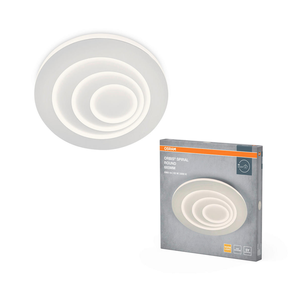 LED-DECKENLEUCHTE Orbis Spiral Round 68,5/5,6 cm   - Weiß, Design, Kunststoff/Metall (68,5/5,6cm) - Osram