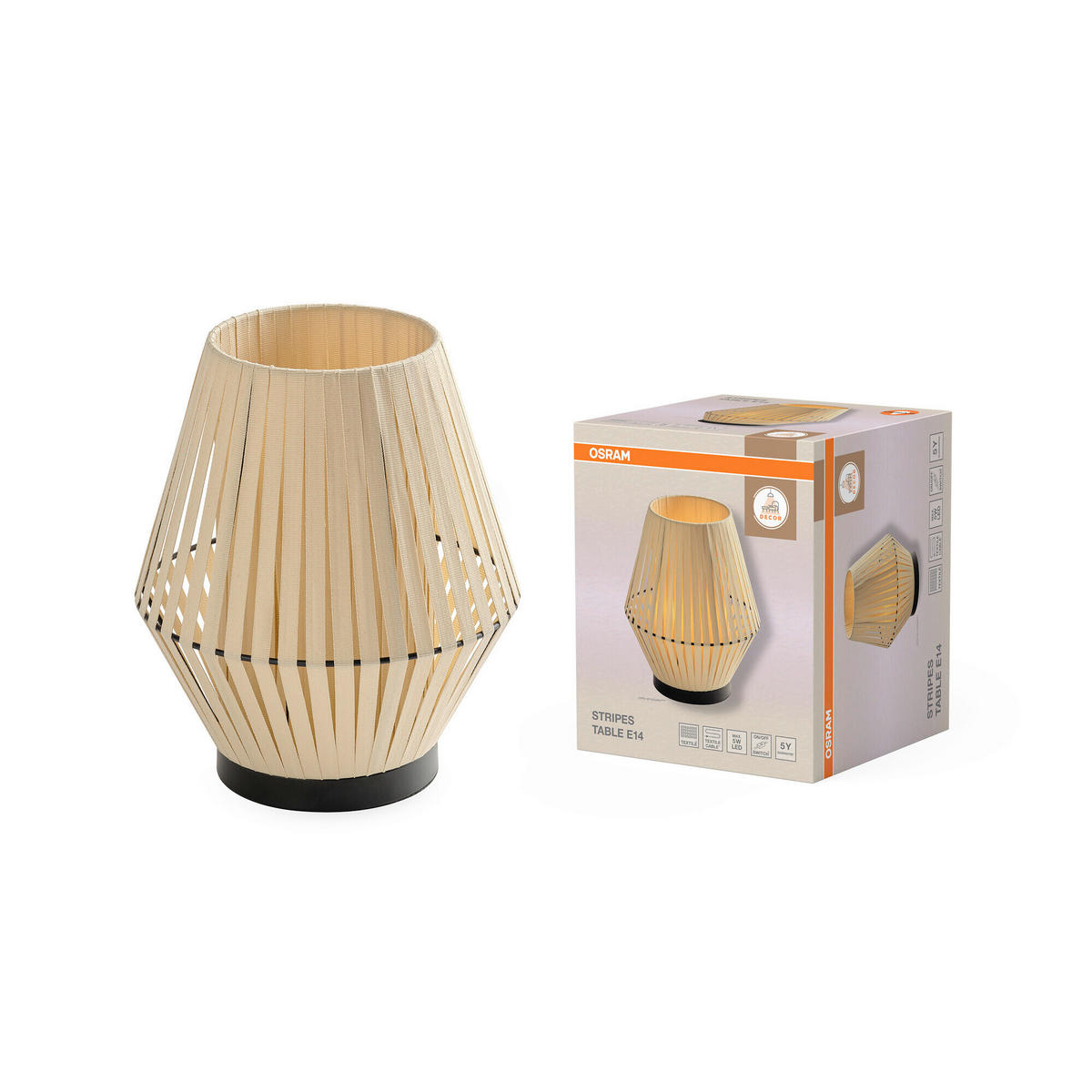 TISCHLEUCHTE 20,5/24,5 cm   - Beige, Basics, Textil/Metall (20,5/24,5cm) - Osram