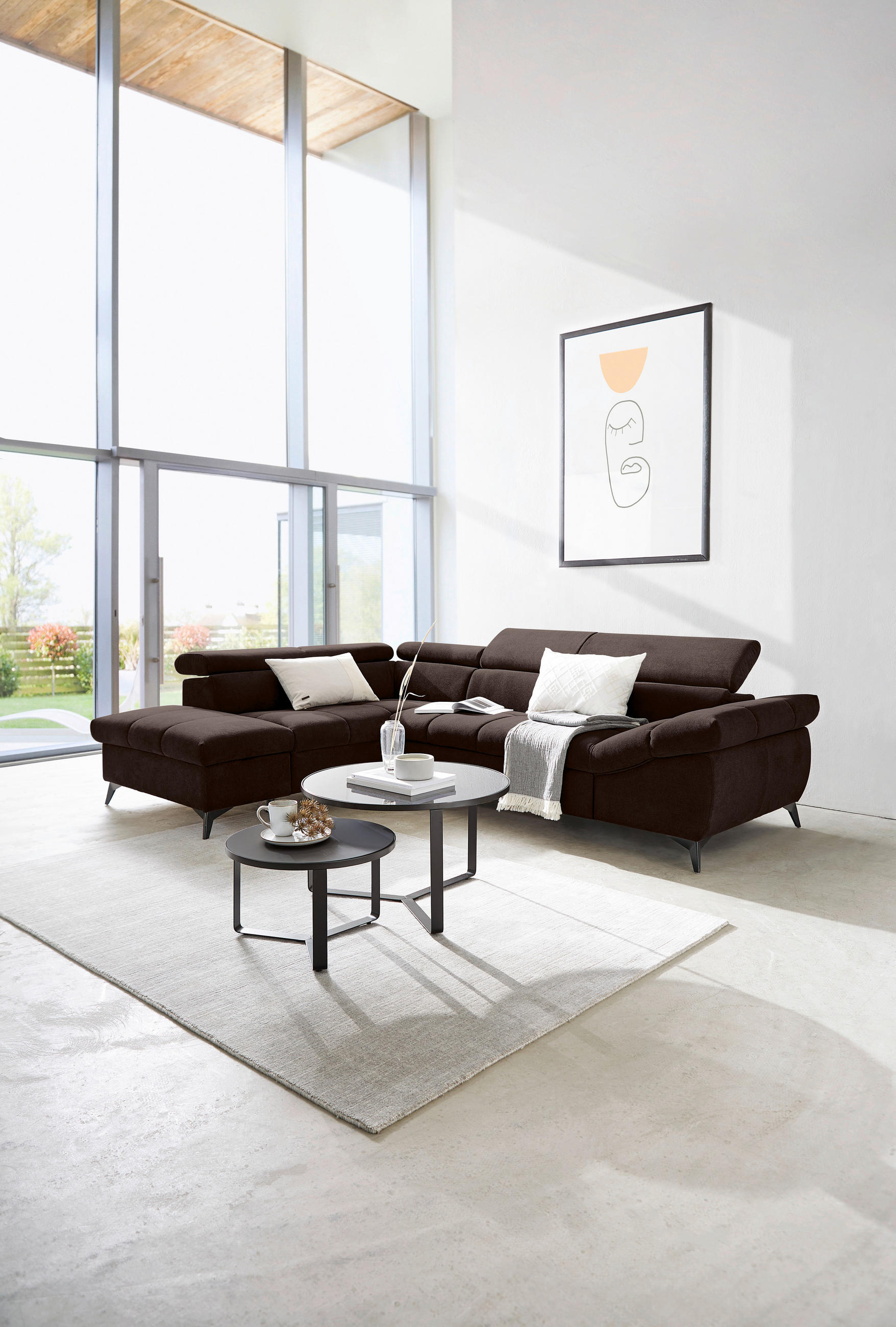ECKSOFA in Mikrofaser Dunkelbraun  - Dunkelbraun/Schwarz, Design, Kunststoff/Textil (210/279cm) - Livetastic
