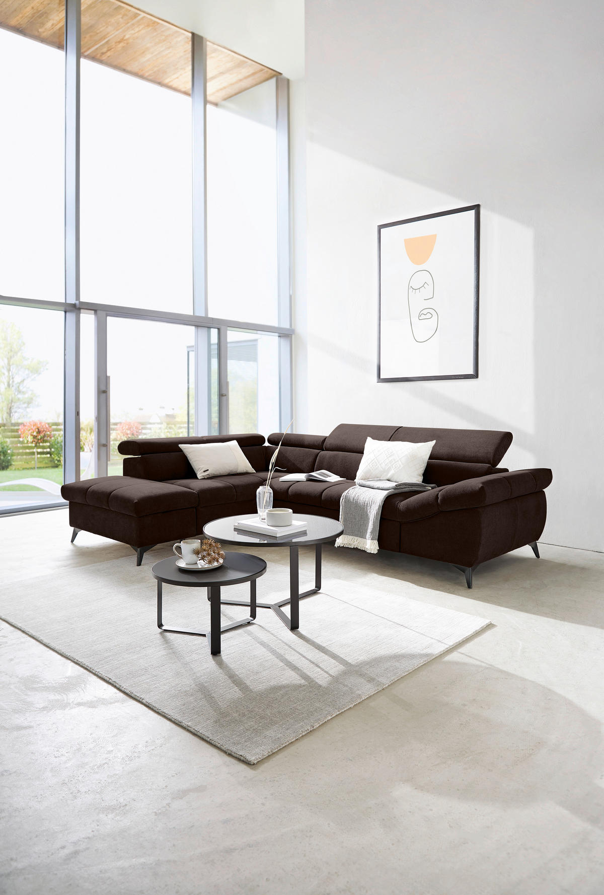 ECKSOFA in Mikrofaser Dunkelbraun  - Dunkelbraun/Schwarz, Design, Kunststoff/Textil (210/279cm) - Livetastic